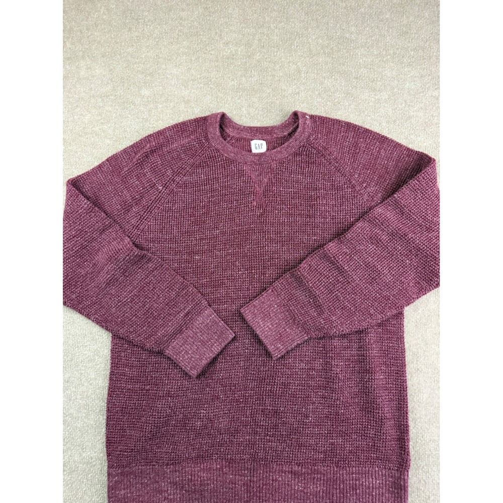 Gap Mens XL Burgundy Heathered Waffle Knit Crewneck Raglan Pullover Sweater